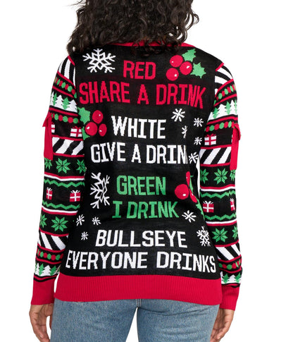Tipsy Elves Women's Drinking Game Ugly Christmas Sweater: Medium