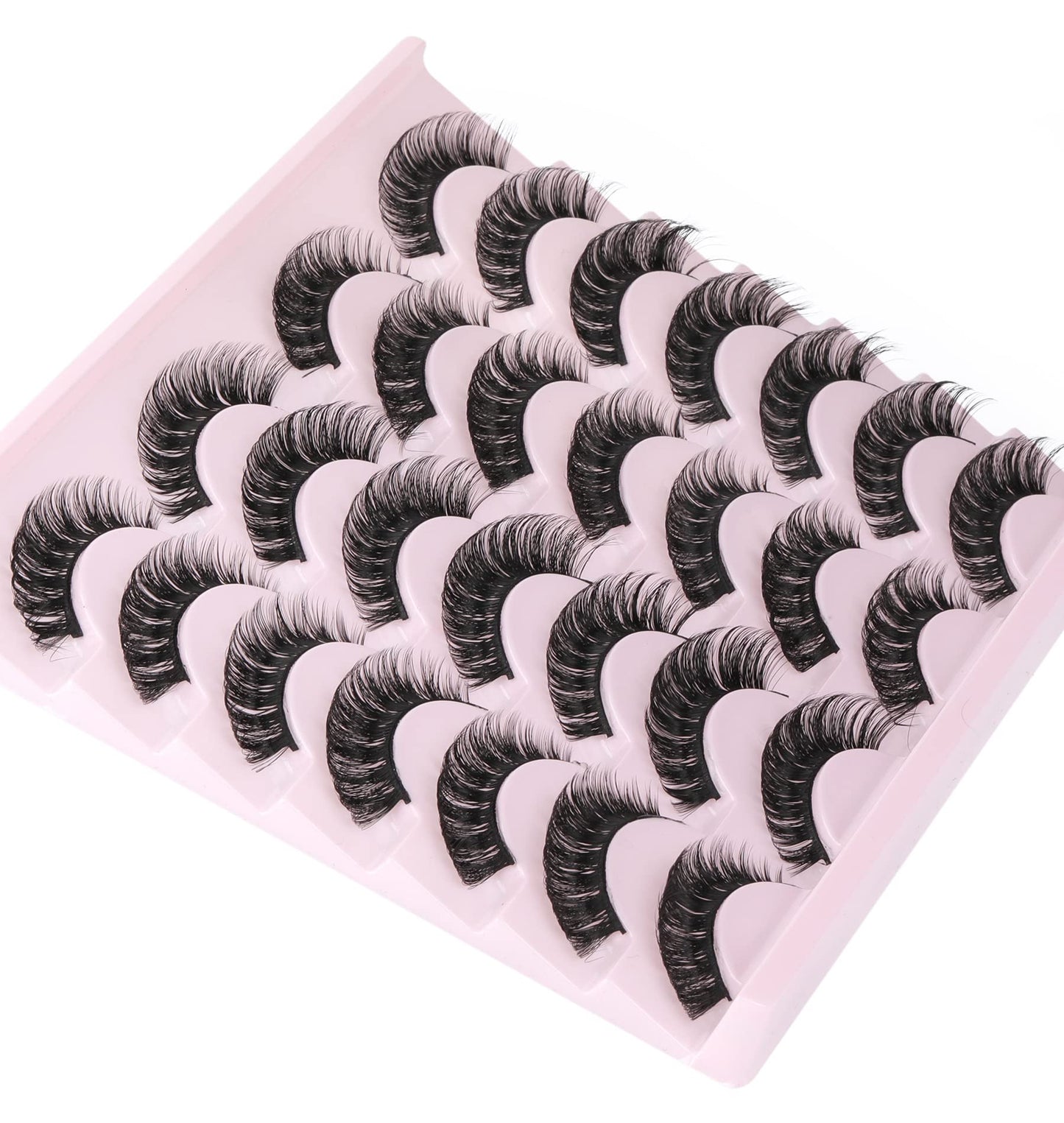 False Eyelashes Russian Strip Lashes Volume Fake Eyelashes Extension D-Curly Wispy Handmade Soft Reusable 14 Pairs Lashes Pack