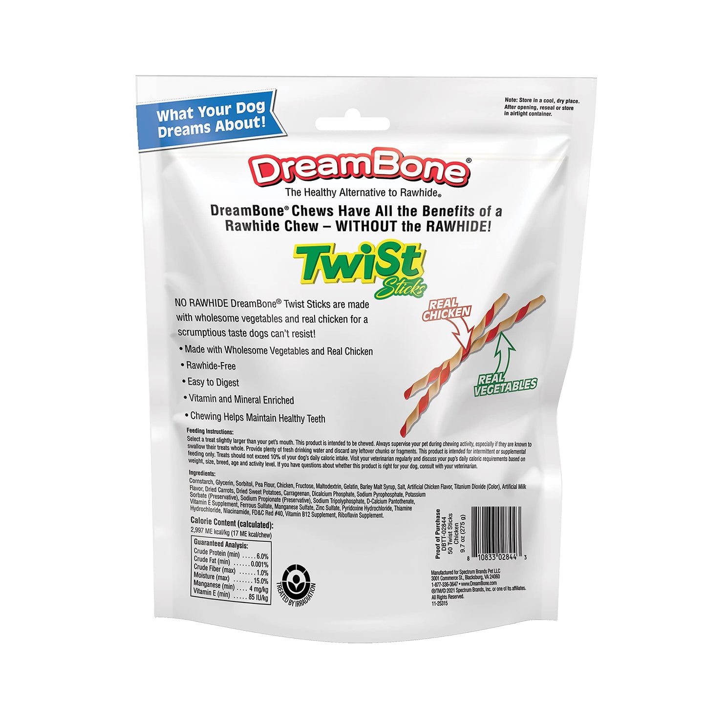 DreamBone Twist Sticks, Made With Real Chicken, Rawhide-Free Chews for Dogs, 50 Count