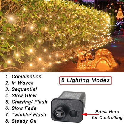 Christmas Net Lights, 360 LED Outdoor Net Mesh Lights for Bushes 21x5 ft, 8 Modes Waterproof Twinkle String Lights Connectable for Christmas Hedge Yard Garden Decor, Warm White