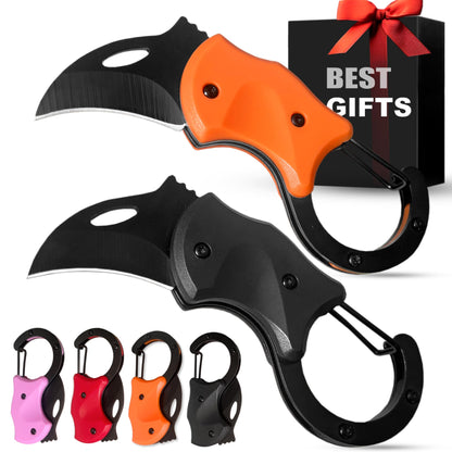 2 Pack Small Pocket Knife Gifts for Men, Birthday & Christmas Gift for Dad, EDC Folding Camping Knife Box Cutter Stocking Stuffers Gifts Idea for Boyfriend Husband Him Women (Black&Orange)