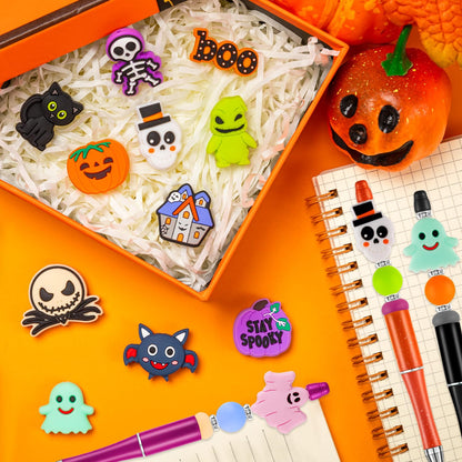 FFNIU 15Pcs Halloween Silicone Beads for Pen, Pumpkin Ghost Focal Beads for Making Keychain Necklace Bracelet Handmade Crafts