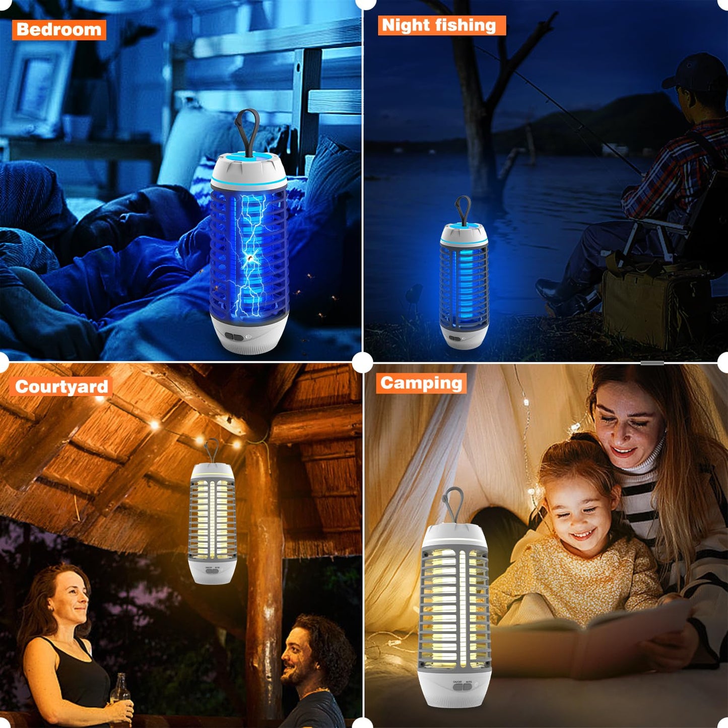 Cordless Bug Zapper Outdoor, Mosquito Zapper, Mosquito Repellent Outdoor, Fly Zapper Waterproof, Portable Camping Bug Zapper, Auto ON-Off Mosquito Trap for Indoor, Patio, Garden, White
