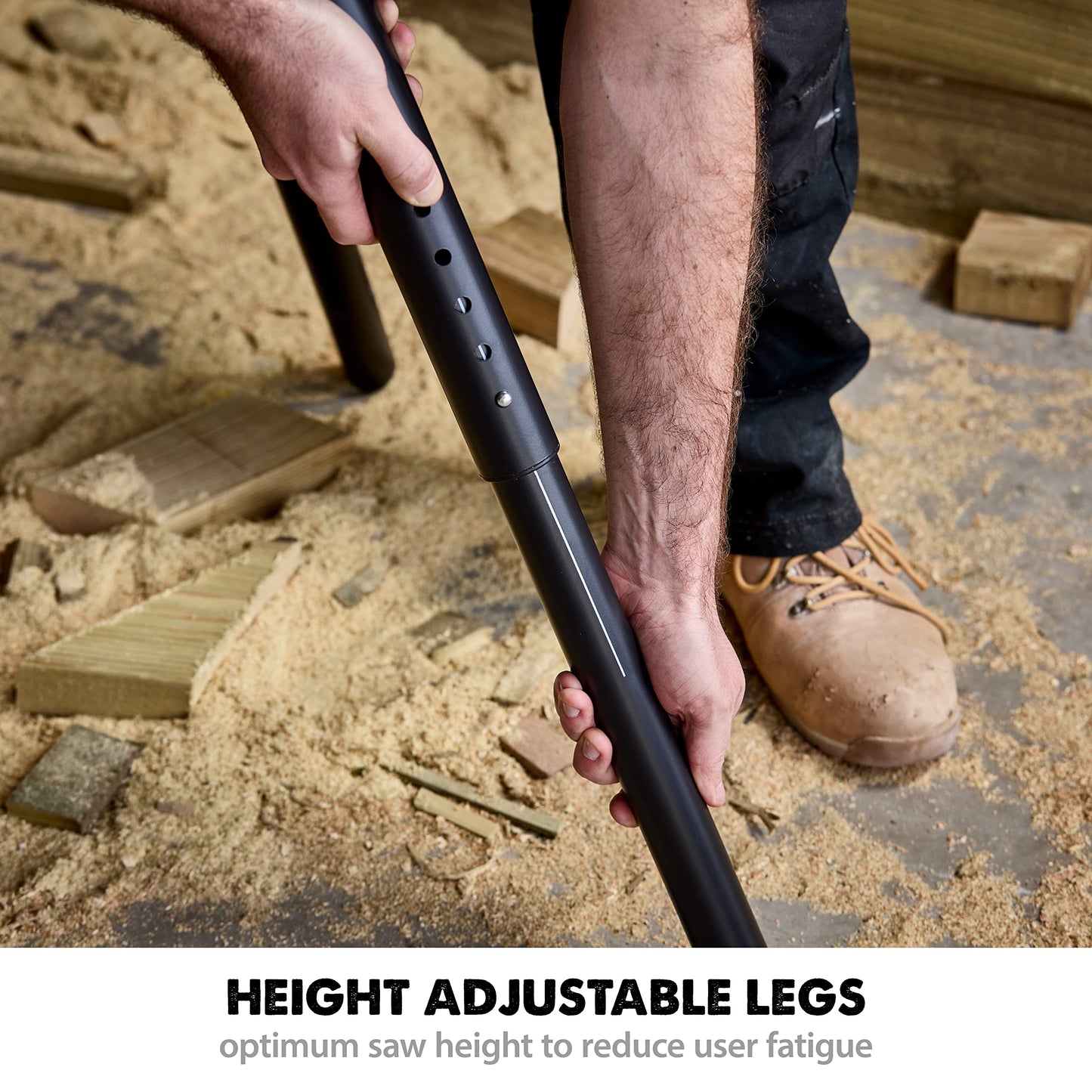 Evolution Power Tools Miter Saw Stand PLUS - Compact Folding Stand with Extendable Arms, Large Wheels, Universal Fittings for Most Brands Evolution, Makita, DeWalt, Bosch, Ryobi, Einhell and Metabo