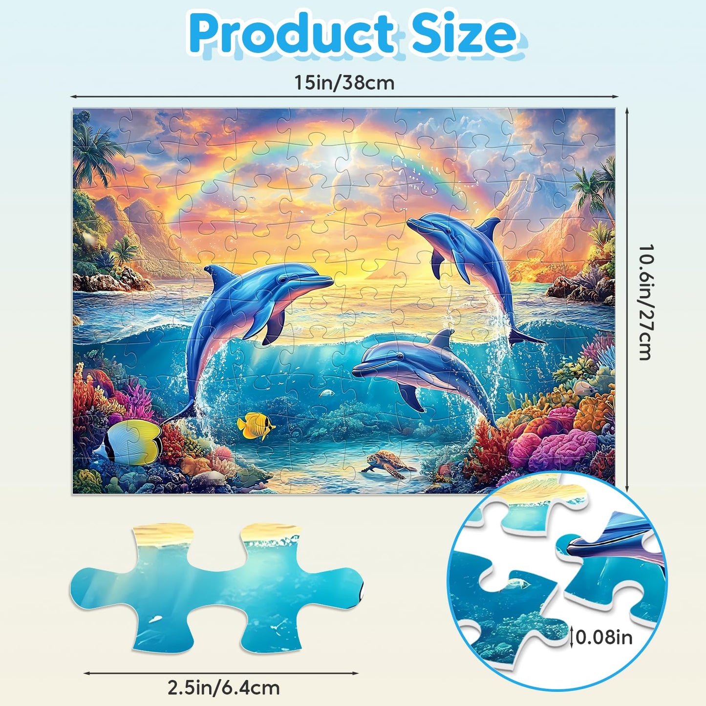 4-Pack Puzzles for Kids Ages 6-8 8-10 Year Old - Lions Horses Owls Dolphins, Large Piece Puzzles for Seniors, 100 Pieces Jigsaw Puzzles for Kids Ages 4-6, Learning Educational Toys for Boys and Girls