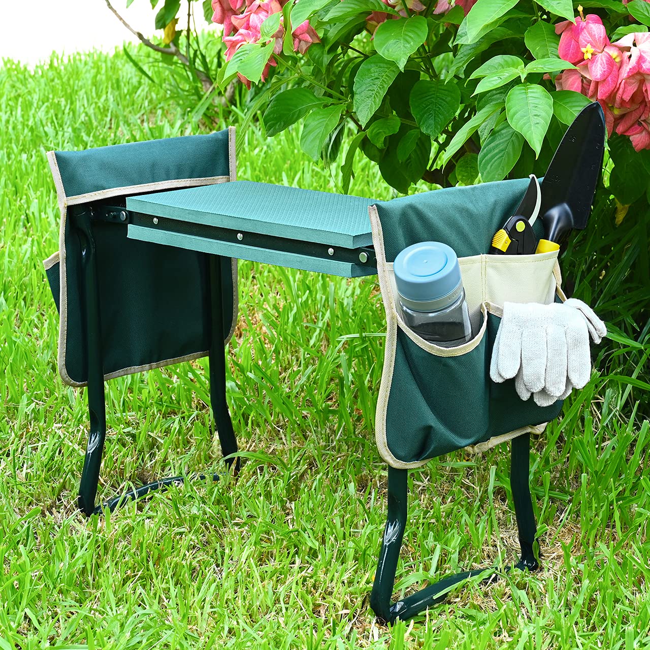 KVR Upgraded Garden Kneeler and Seat with Thicken & Widen Soft Kneeling Pad,Heavy Duty Foldable Gardener Stool with 2 Tool Pouches,Gardening Gifts for Women Mom Men Seniors¡­…