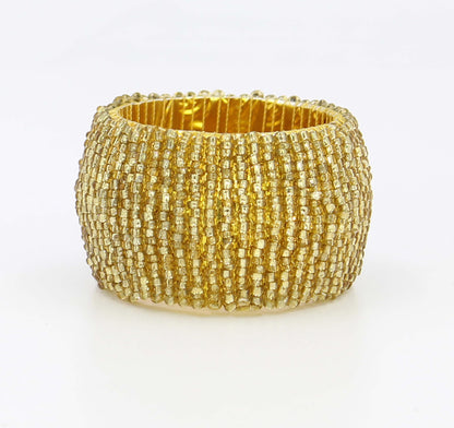 COTTON CRAFT Glitz Handmade Beaded Dining Table Napkin Rings - Set of 12 - Halloween Harvest Autumn Fall Thanksgiving Holiday Christmas Xmas Celebration Festive Party Gift Décor - Gold