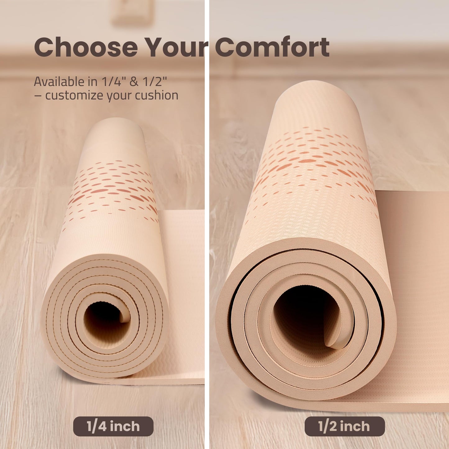 Large Yoga Mat (6'x4') – 1/4" & 1/2" Thick Exercise Mats for Home Workout, Extra Wide Workout Mats for Home Gym, Yoga, Pilates, Stretching, Floor & More