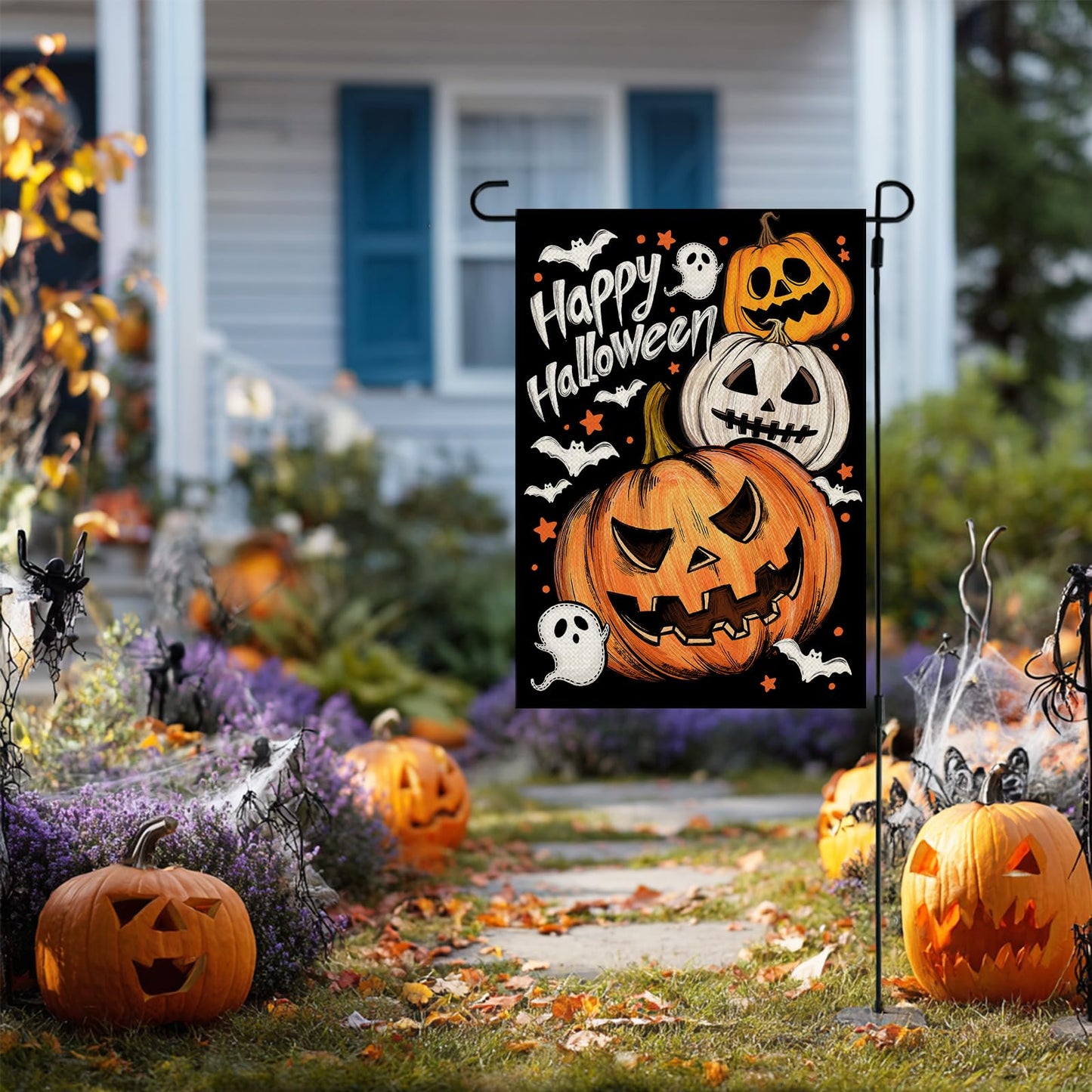 CROWNED BEAUTY Halloween Garden Flag 12x18 Inch Double Sided Jack O Lantern Decoration for Outside CF1884-12