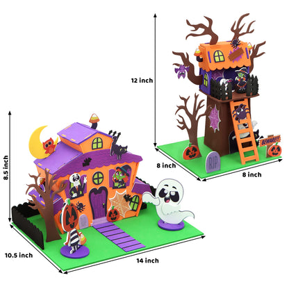 JOYIN 2 Pack Halloween Foam Craft Kit, Party Favors for Kids, 3D Tree House and Pumpkin Haunted House, Halloween Art and Craft DIY Kits, School Activities Game Party Decoration