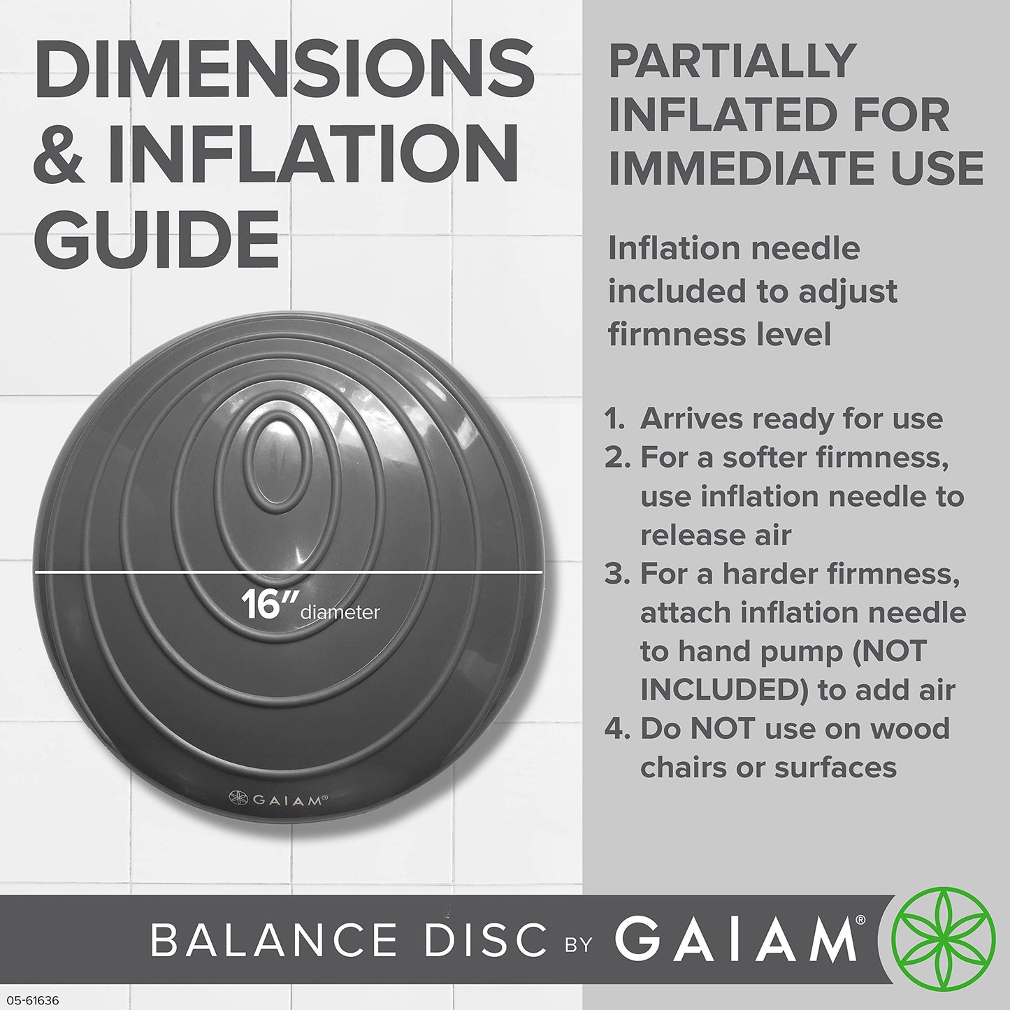 Gaiam Balance Disc Wobble Cushion Stability Core Trainer For Home Or Office Desk Chair & Kids Alternative Classroom Sensory Wiggle Seat - Grey , 16 Inch