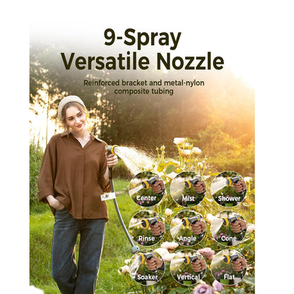 GLAHODEN Retractable Garden Hose Reel 5/8 in x 100 ft Upgraded UV Resistant Heavy Duty Automatic Hose Reel Wall Mount 3/4 in Brass Fitting 9 Pattern Nozzle Any Length Lock Slow Retraction 180° Swivel