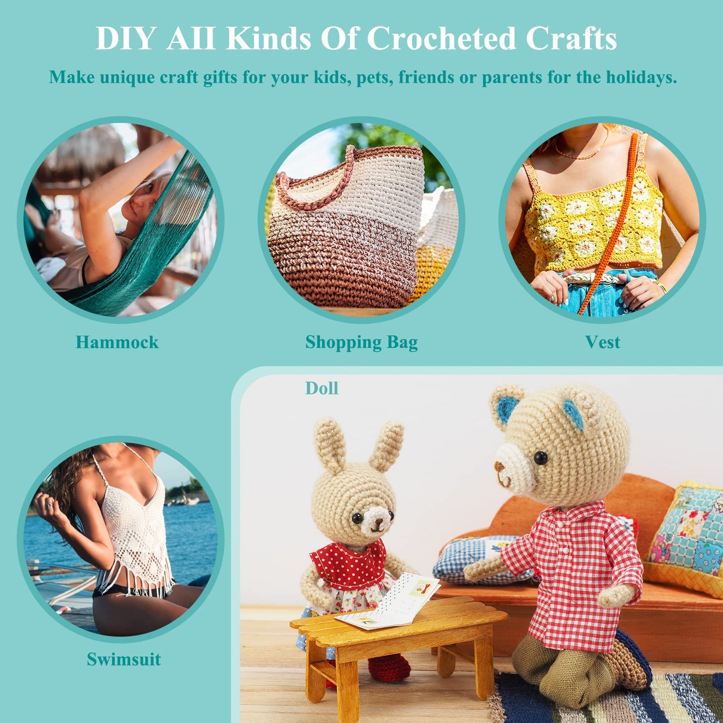 Coopay 24 Sizes Crochet Hooks with Crochet Yarn Accessories, 2mm(B)-8mm(L) Warm Crochet Hooks Steel Crochet Hook Set for Crochet Lovers, Smooth Crochet Kit with Complete Knitting & Crochet Supplies