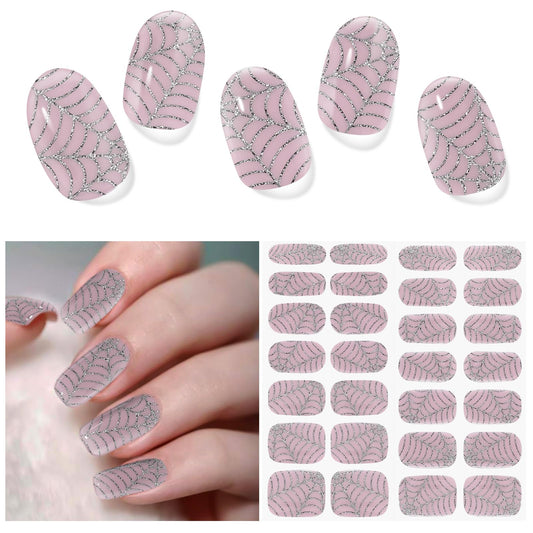 DUKASOU Semi Cured Gel Nail Strips | 28 pcs Gel Nails Strips Halloween Work with Any UV Lamps, Long Lasting UV Nail Stickers for Women DIY Nails Wraps (Spider Web)