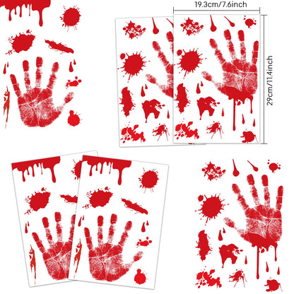 KUUQA 4 Pcs Bloody Handprint Clings Horror PVC Stickers Decals for Halloween Decorations