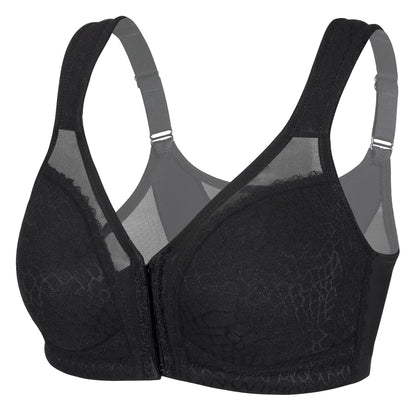 DotVol Women's Full Figure Front Closure Wirefree Jacquard Back Support Posture Bra(Black,44DDD)