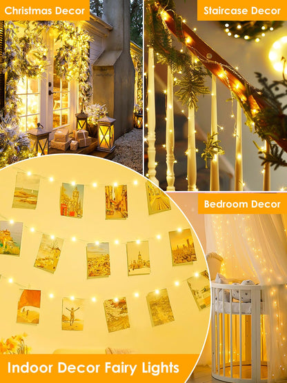 66Ft 200 LED Fairy Lights Plug in, Waterproof String Lights Outdoor & Indoor 8 Modes Christmas Light Bedroom Decor, Timer Twinkle Lights for Girl's Room Garden Party Christmas Decorations (Warm White)