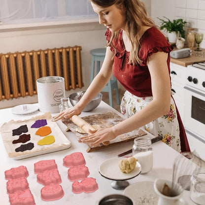 16 Pcs Halloween Cookie Cutters, 3D Cookie Cutter with Plunger Stamp, Halloween Cookie Molds -Ghost, Bat, Pumpkin, Cat, Castle,Tombstone, Witch, Spider, Skull, Etc.