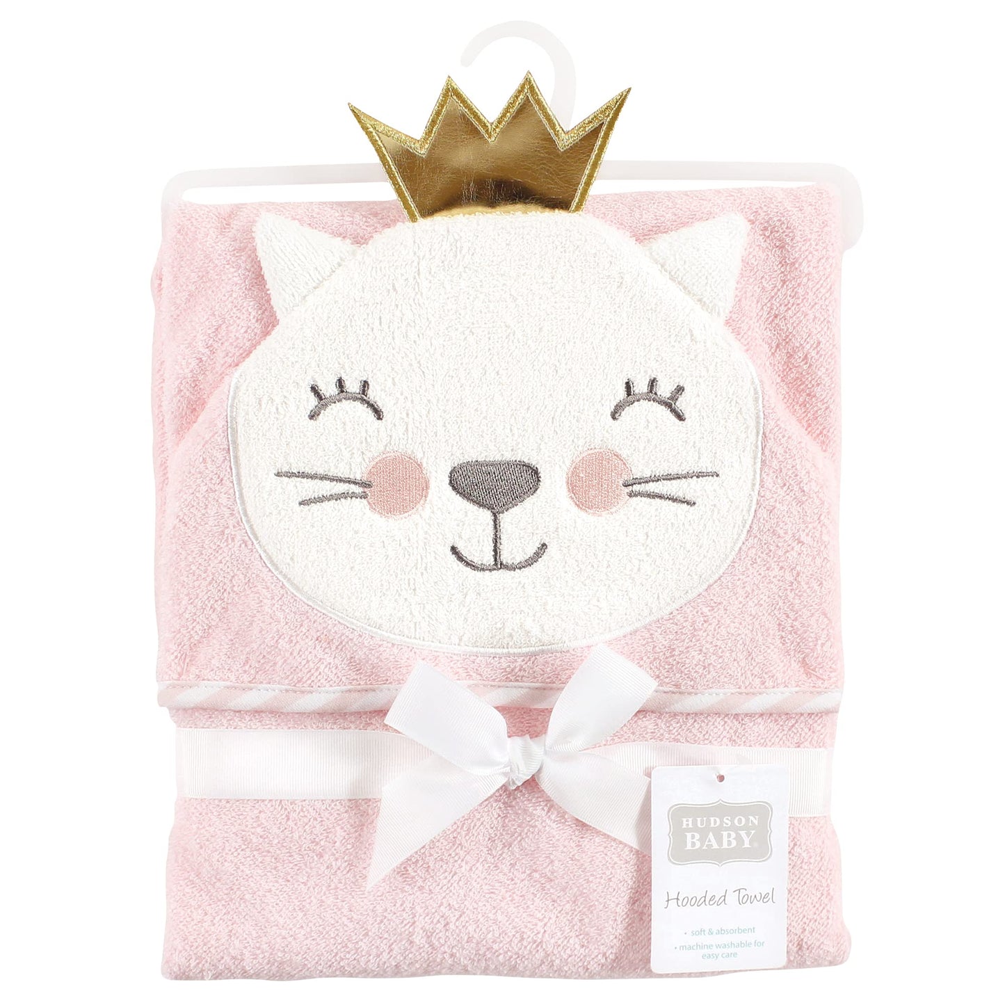 Hudson Baby Unisex Baby Cotton Animal Face Hooded Towel, Cat Princess, One Size