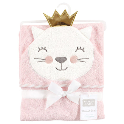 Hudson Baby Unisex Baby Cotton Animal Face Hooded Towel, Cat Princess, One Size