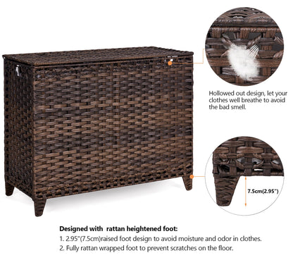 Laundry Hamper with 4 Removable Liner Bags; 176L Handwoven Rattan Laundry Basket with Lid & Heightened Feet; Clothes Hamper with Side Handles (Brown)