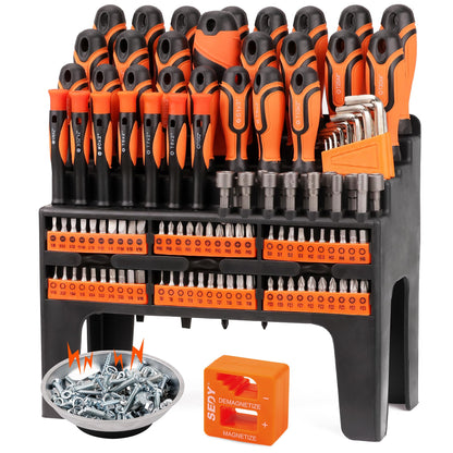 124-Piece Magnetic Screwdriver Set with Plastic Racking, Precision Screwdrivers, Magnetizer, Demagnetizer, Allen Keys, Nut Drivers, Ratchet Handles, Sockets & More - DIY Tools for Men, Tools Gift