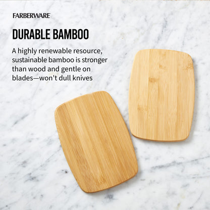 FARBERWARE 4-Piece Reversible Bamboo Cutting Board and Charcuterie Set, Assorted Sizes, Durable Wood Serving Boards for Cheese, Meats, and Prep