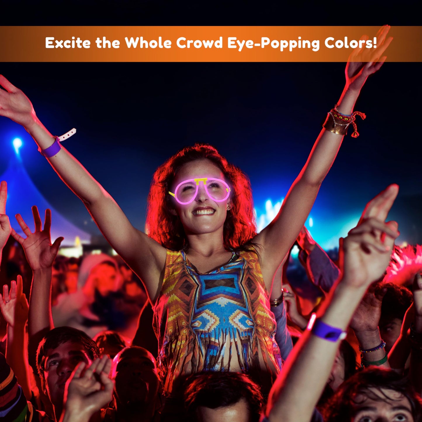 Glow Fever Glow In The Dark Glasses for Party - 50 Bendable Glow Stick Glasses with Connectors - Glow Glasses Party Pack for Concert, Halloween & Birthday Party Party Favors - Party Dragon, Mixed