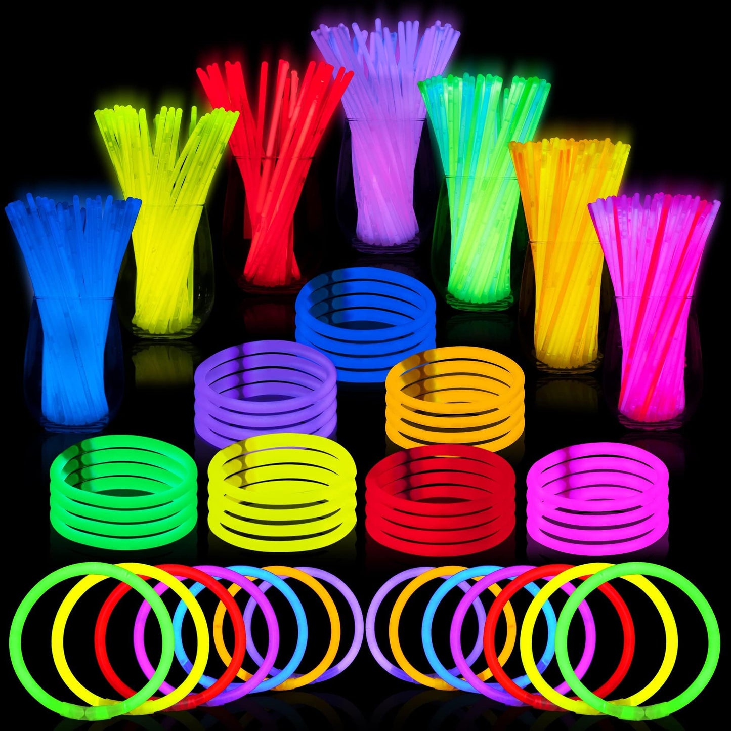 JOYIN 100 Pcs 8" Glowsticks, Bracelets Necklaces, Glow in the Dark Party Favors, Easter, Christmas, Halloween Supplies Pack, Football Party Supplies