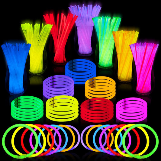 JOYIN 100 Pcs 8" Glowsticks, Bracelets Necklaces, Glow in the Dark Party Favors, Easter, Christmas, Halloween Supplies Pack, Football Party Supplies