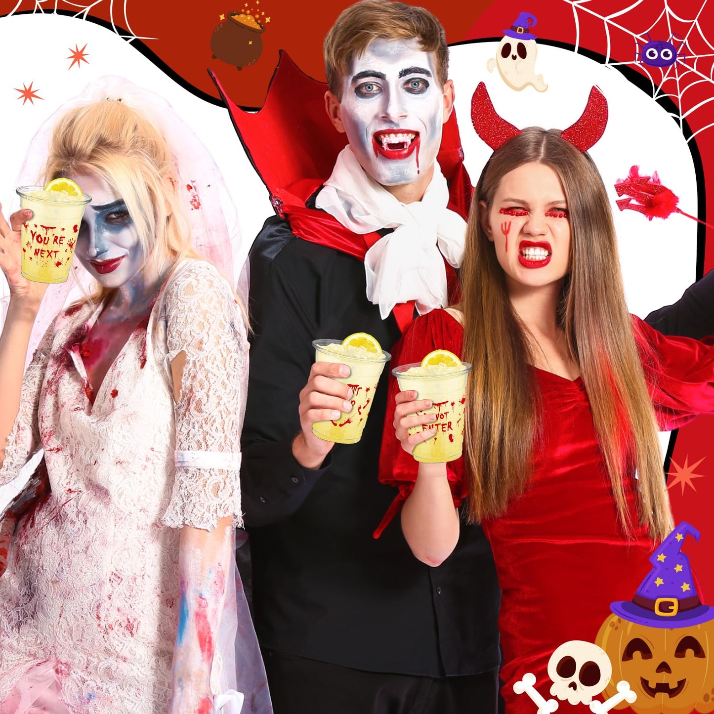 FoldTier 50 Pcs Plastic Halloween Bloody Cups - 12 oz Clear Disposable Drinking Cups for Home Halloween Theme Party Supplies Decoration (Blood Print)