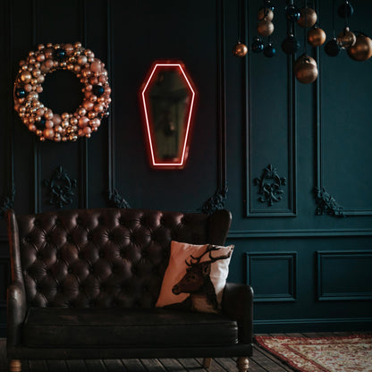 Kavaas Neon Coffin Mirror 16.9" x 9.6", Gothic LED Light Mirror Sign for Gothic Room Decor, Living Room, Bedroom, Bar - Best Gifts for Goth Lovers, Halloween Neon Signs Wall Art, Christmas