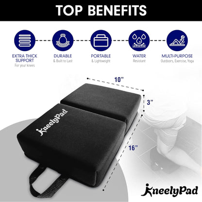 KneelyPad by Kneely | Kneeling Pad for Gardening, Exercise, Cleaning, & Mechanic Work | Extra Thick Memory Foam Knee Cushion for Gardening & More with Washable Cover | Foldable Knee Pad with Handle