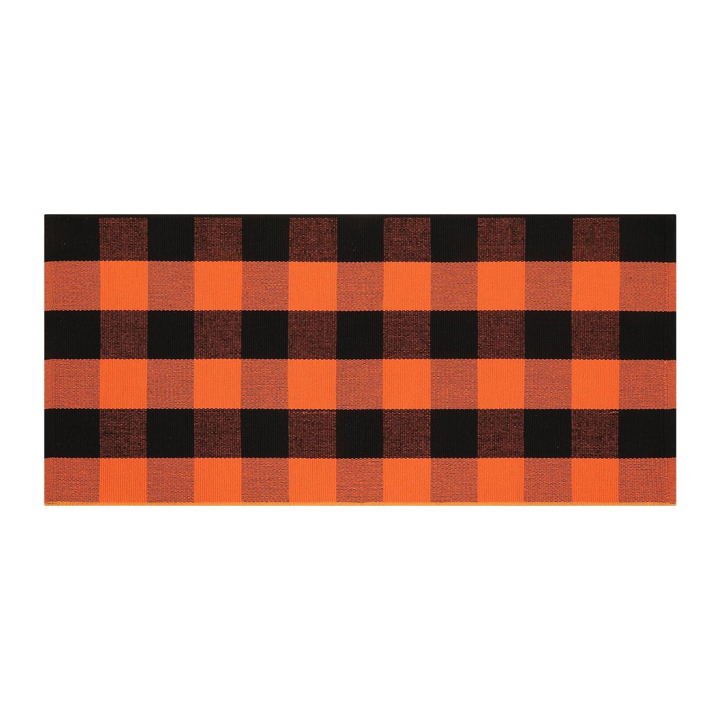 KIMODE Fall Outdoor Rug Buffalo Plaid Orange and Black 24"x51",Washable Cotton Fall Halloween Door Mat,Reversible Checkered Layering Rugs for Entryway,Halloween Front Porch Decor