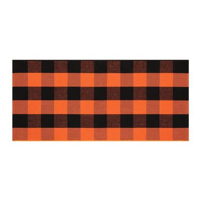 KIMODE Fall Outdoor Rug Buffalo Plaid Orange and Black 24"x51",Washable Cotton Fall Halloween Door Mat,Reversible Checkered Layering Rugs for Entryway,Halloween Front Porch Decor