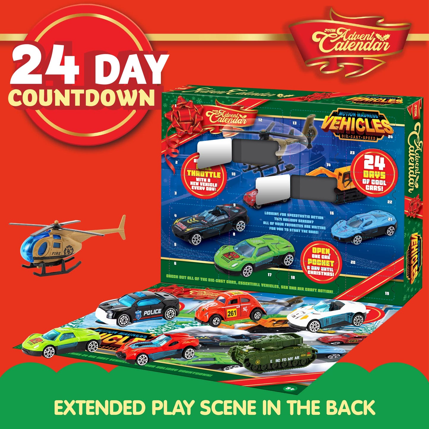 JOYIN 2025 Christmas Advent Calendar, 24 Days Countdown Calendar Diecast Cars Set, Christmas Vehicles Toys for Boys Kids, Classroom Prizes Xmas Gift, Xmas Party Favor Gifts, Advent Calendar Kids