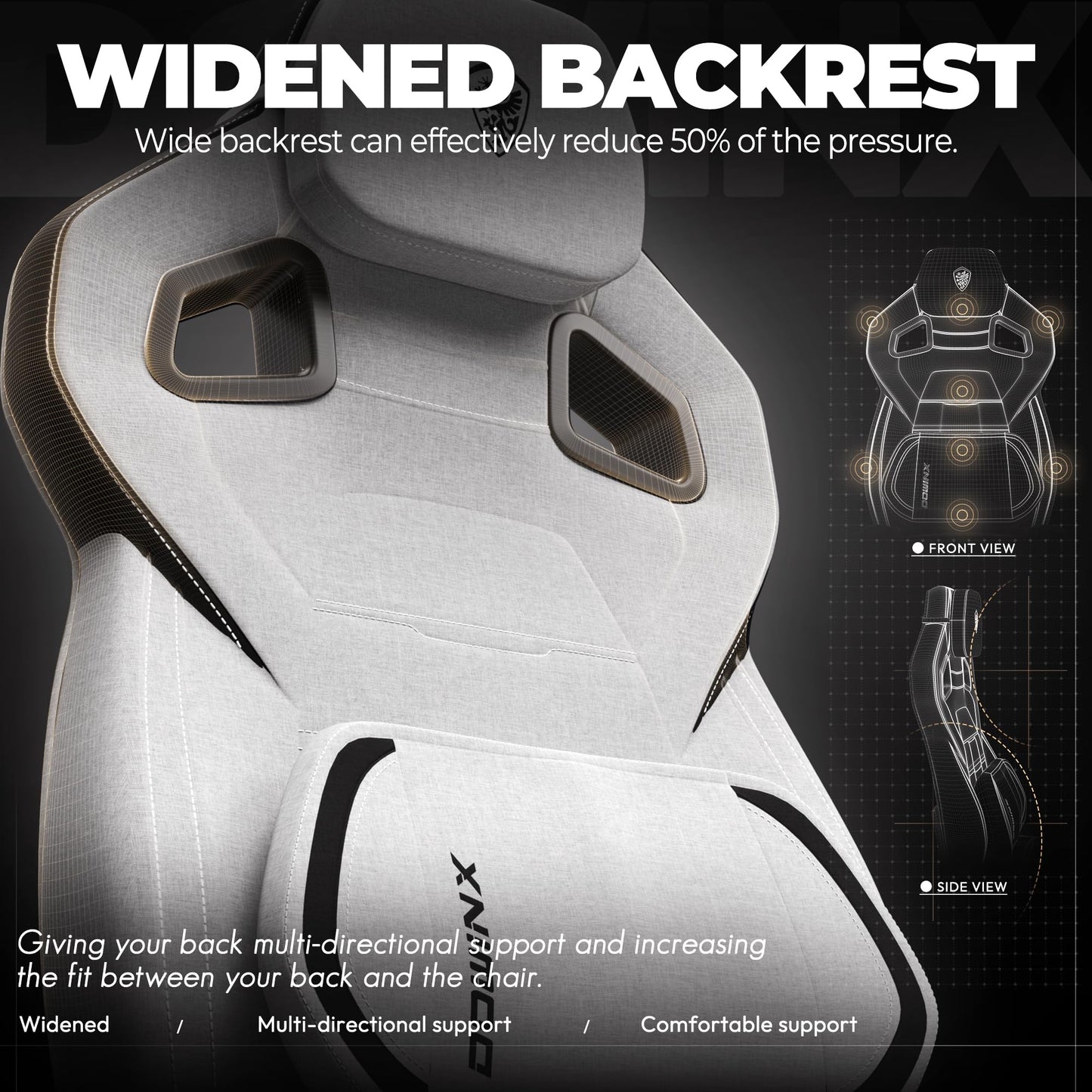 Dowinx Fabric Gaming Chair with Footrest, Big and Tall Gamer Chair with Lumbar Support, Wide Back Computer Chair for Heavy People, Grey