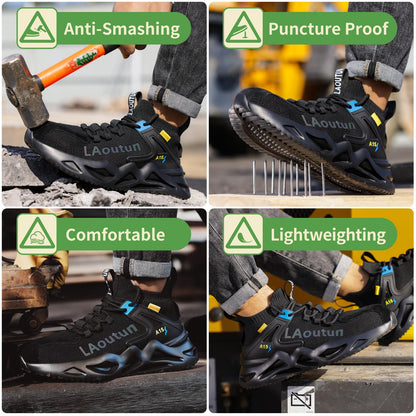 LAoutun Steel Toe Shoes for Men Women Comfortable Lightweight Work Safety Shoes for Men Women Puncture Proof Slip Resistant Indestructible Sneakers Construction Work Utility Sneakers