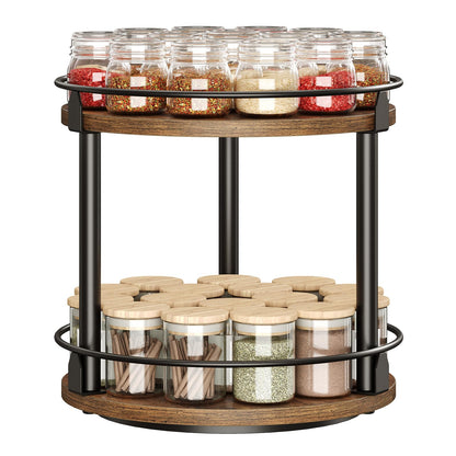 3-Tier Lazy Susan Organizer, Rotating Spice Rack, Spinning Organizer, Industrial Turntable Spice Rack Organizer for Cabinet, Kitchen Countertop, Pantry, Rustic Brown and Black SR23BR