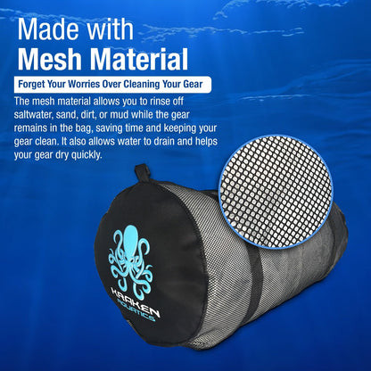 Kraken Aquatics Mesh Duffle Bag with Shoulder Strap | Large Dive Bag for Scuba Diving Gear, Snorkeling, Freediving, Spearfishing, Swimming & Beach | Heavy-Duty Mesh Duffel Bag for Quick Drying | XL