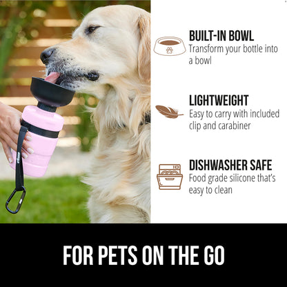 GORILLA GRIP Dog Water Bottle, Portable Water Bowl Dispenser for Dogs, 12 oz Leak Proof Pet Travel Squeeze Bottles, Food Grade Silicone, to Go Puppy Essentials, Hiking Camping Trip Accessories, Pink