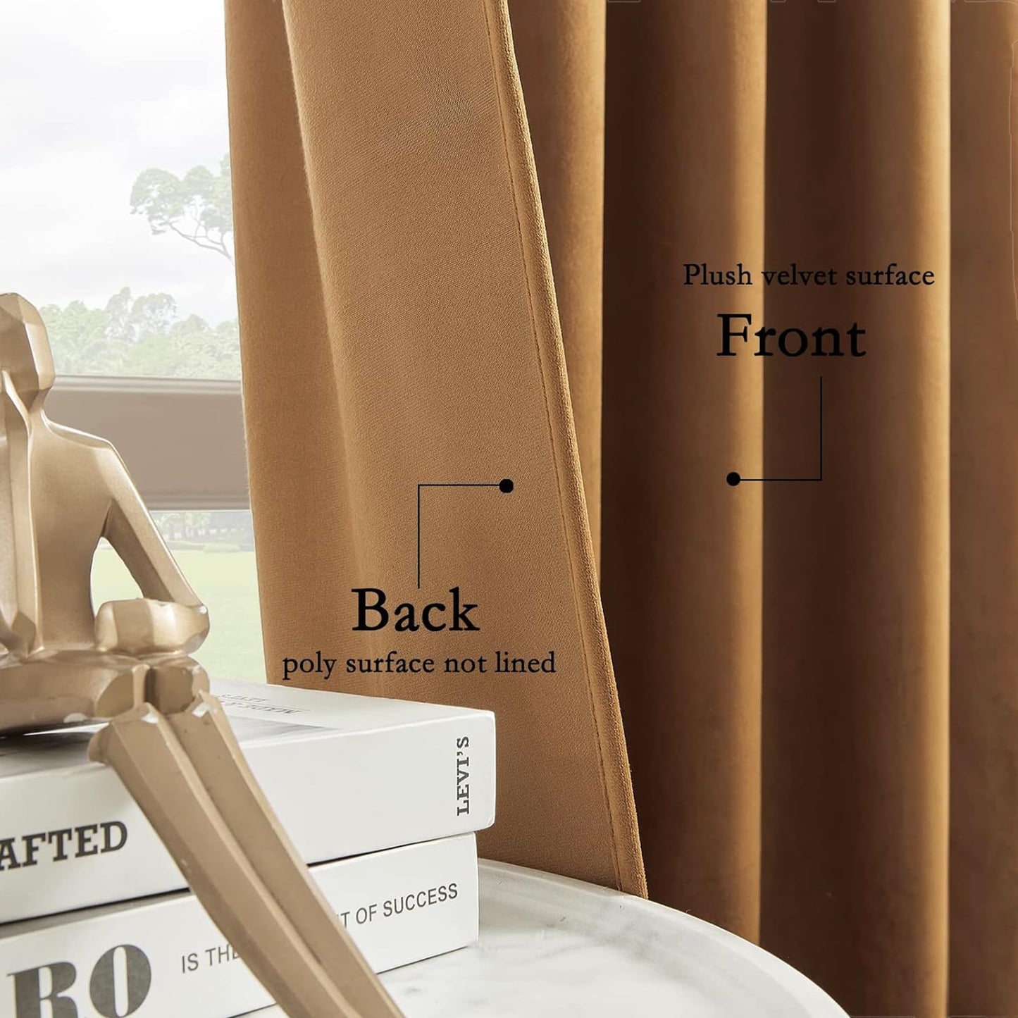 Timeper Gold Brown Pleat Back Tab Velvet Curtains W104 x L84 inches 1 Panel, Room Darkening Solid Home Decor Curtains for Bedroom Living Dining Room Thermal Insulated Luxury Super Soft Window Drapes