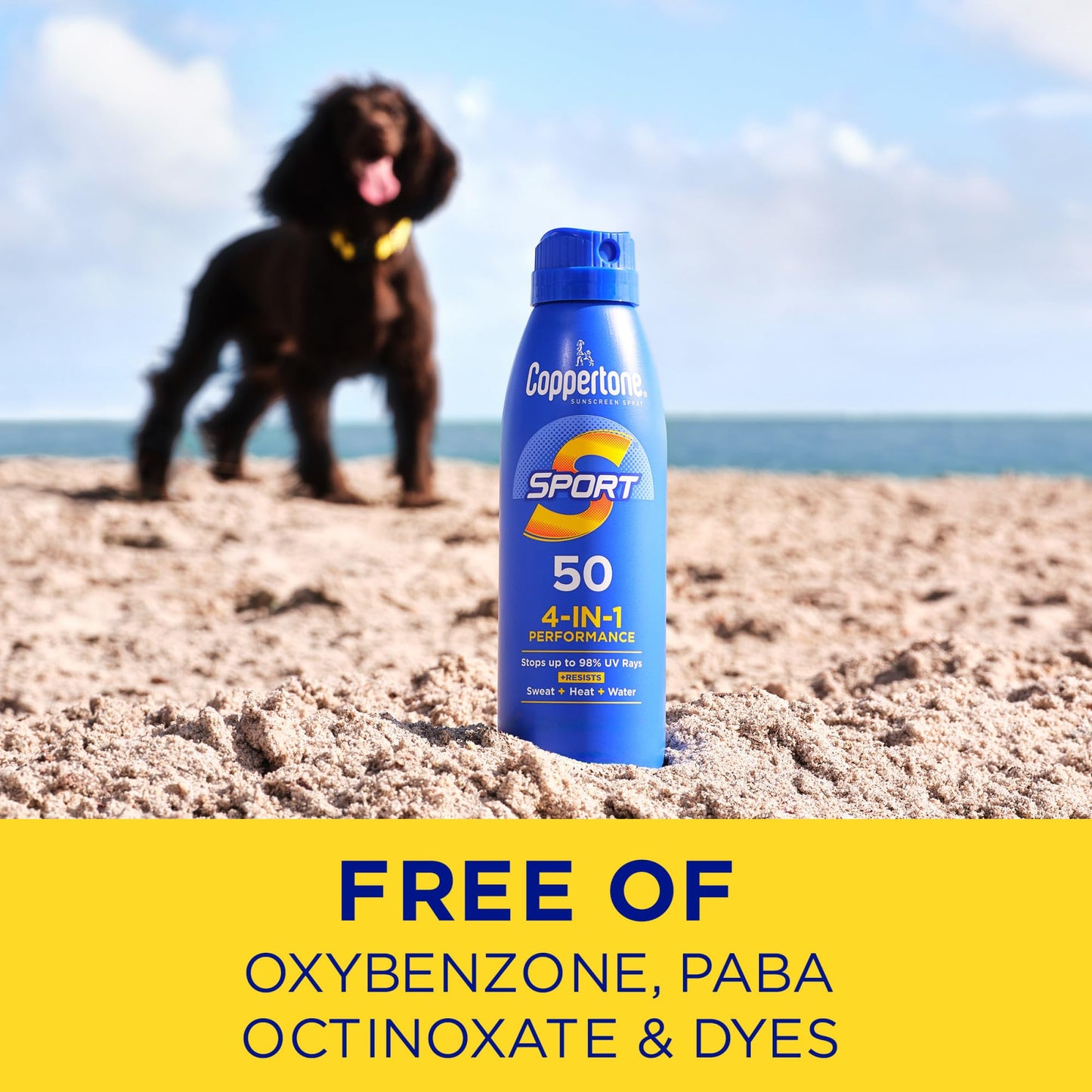 Coppertone Sport Sunscreen Spray SPF 50, Sweat, Heat and Water Resistant Sunblock, Lightweight, Oxybenzone Free, Spray Sunscreen Bulk Pack, 5.5 Oz Bottle, Pack of 3 (Packaging May Vary)