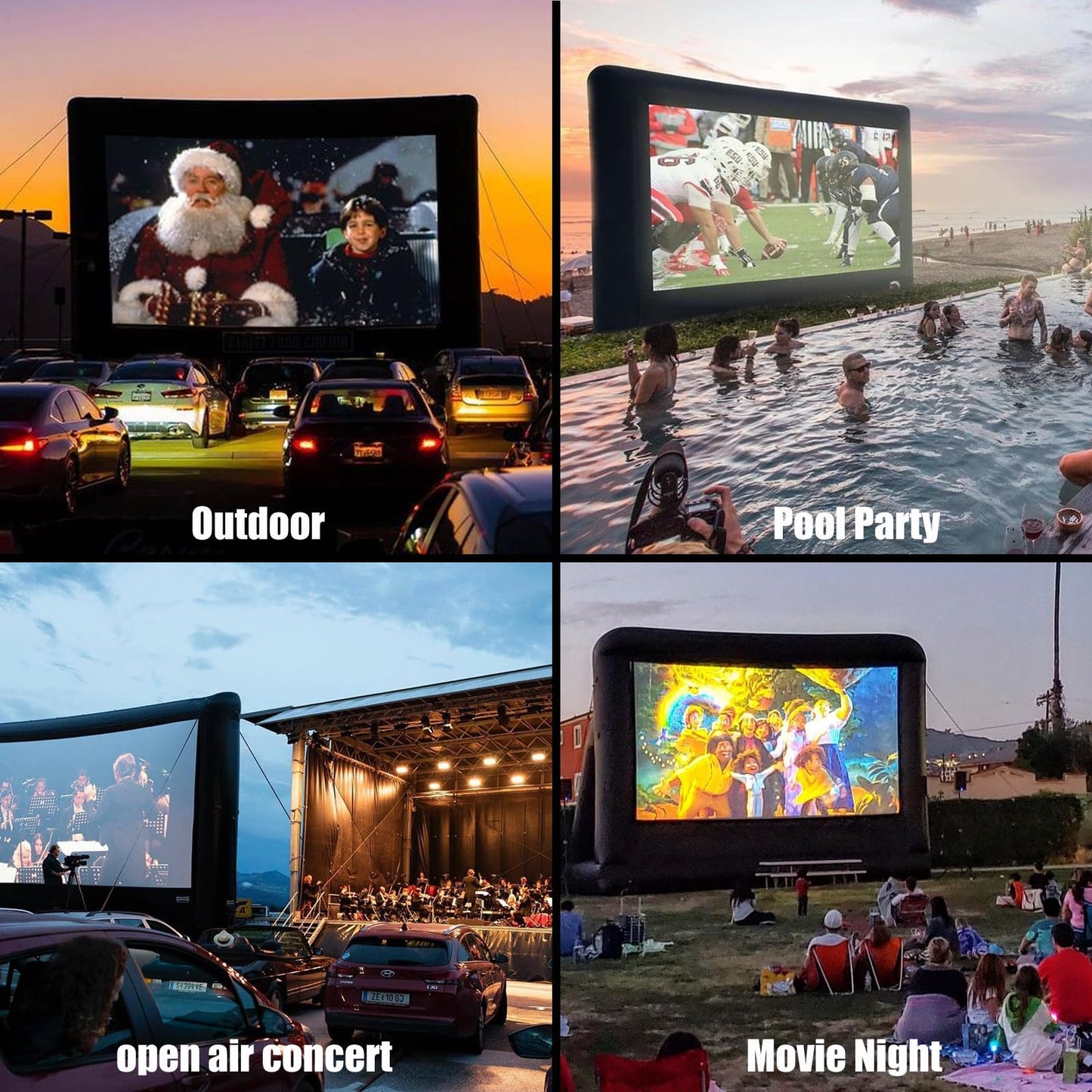 Inflatable Projector Screen - Outdoor Movie Screen Blow Up for Movie Parties Backyard Outside with Air Blower and Carry Bag, Front and Rear Projection (16FT with Blower)