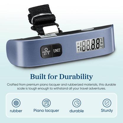 Etekcity Luggage Scale, Travel Essentials, Digital Suitcase Weight Scales for Travel Accessories, Hanging Baggage Scale with Temperature Sensor, Rubber Paint, 110 Pounds, Battery Included, Blue