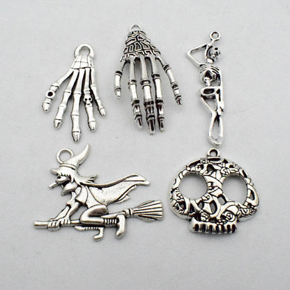 iloveDIYbeads Halloween Charm-100g(about 55-60pcs) Antique Silver Halloween Collection Craft Supplies Charms Pendants for Crafting, Jewelry Findings Making Accessory For DIY Necklace Bracelet (M001)