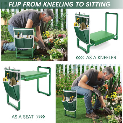 FLINTER Garden Kneeler and Seat, 10.2" Wider Heavy Duty Thick Gardening Bench for Kneeling and Seat - Multifunctional Kneeler Bench, Gardening Gifts for Women, Seniors Grandparents, Green