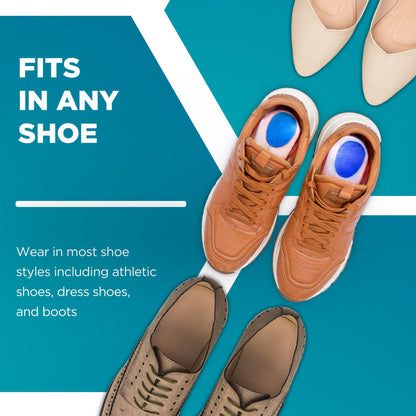 Heel Cups for Achilles Tendonitis & Plantar Fasciitis - 2 Pack Gel Shoe Inserts for Heel Pain Relief, Arch Support, for Women & Men