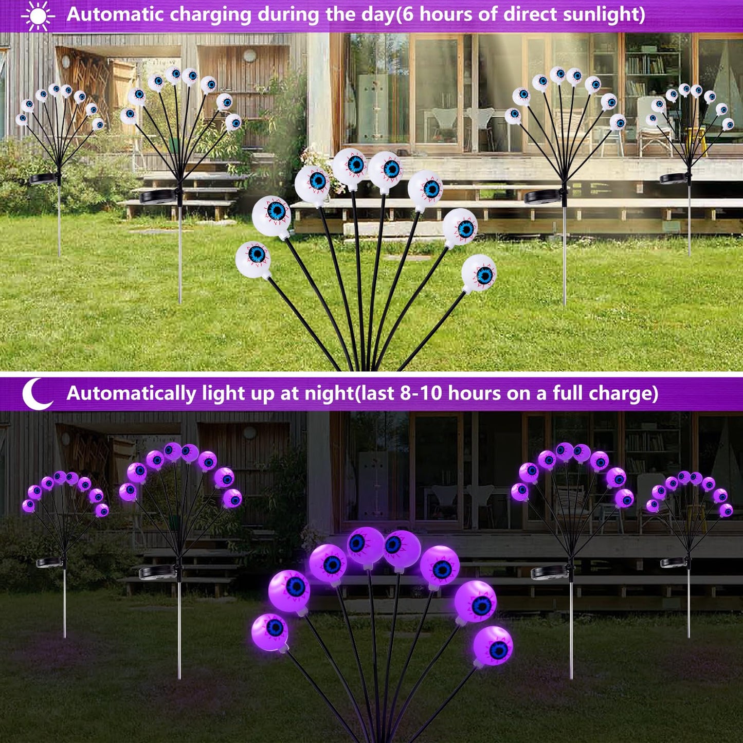 4 Pack Halloween Decorations Outdoor Lights - 32LED Solar Scary Eyeball Pathway Light Swaying by Wind, Waterproof Solar Halloween Stake Lights for Garden Porch Lawn Pathway (Purple)