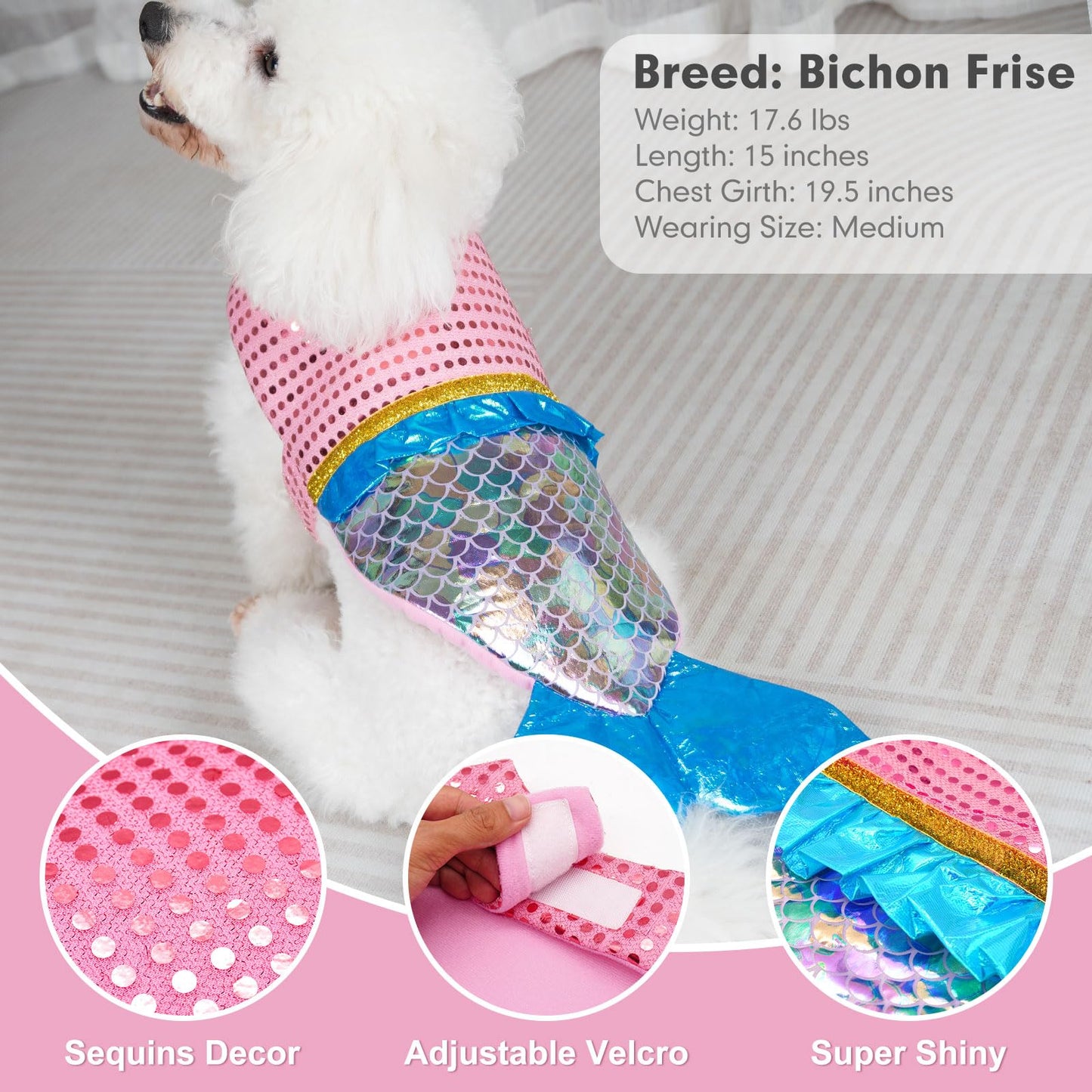 cyeollo Dog Costumes for Large Dogs Sparkly Mermaid Cosplay Clothes Pet Costme Birthday Party Outfit Dog Halloween Costumes Size XL